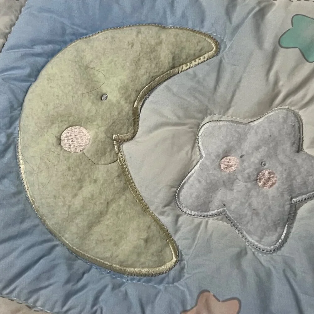 Vintage Geoffrey Toys R Us Baby Quilt Crib Comforter Moon Stars Yellow Blue 1995